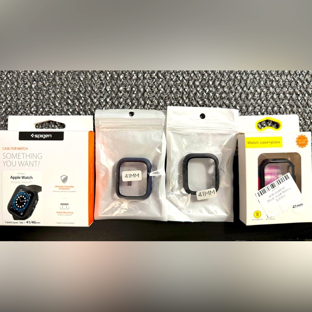 Spigen Rugged Apple watch protective case and 3 extra cases with tempered glass
